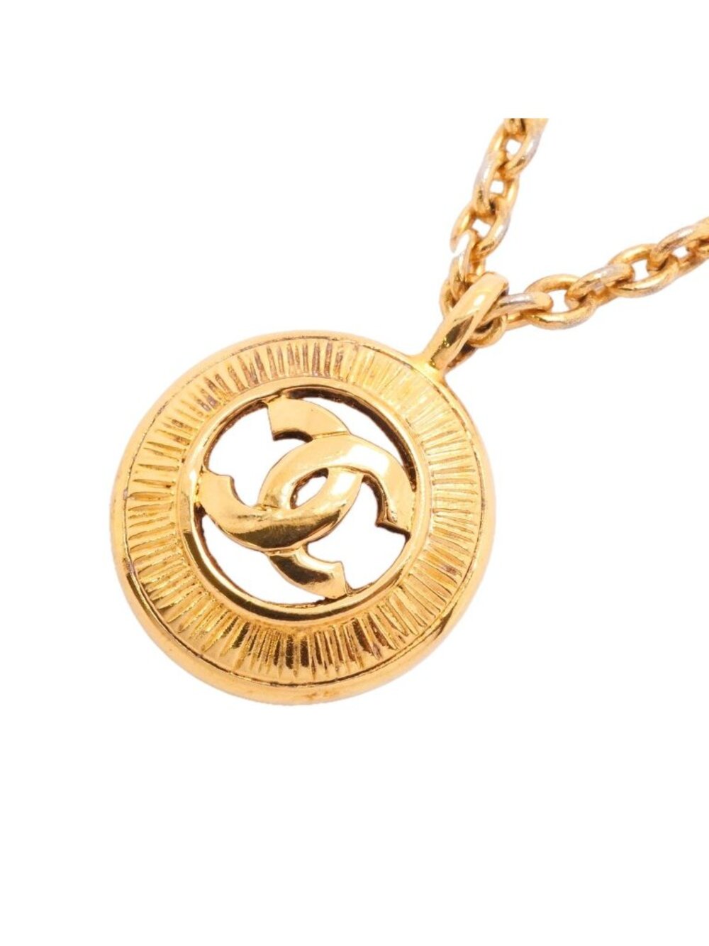 Chanel Necklace Vintage CC Logo Round Circle Gold Plated